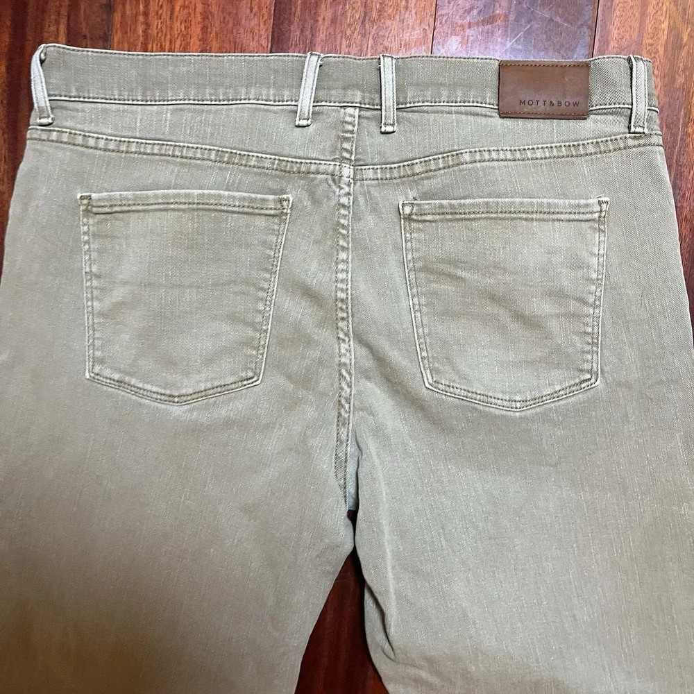 Mott & Bow Jeans Mens 36x30 Fits 36x28 Tan Beige Stretch Straight Leg Casual